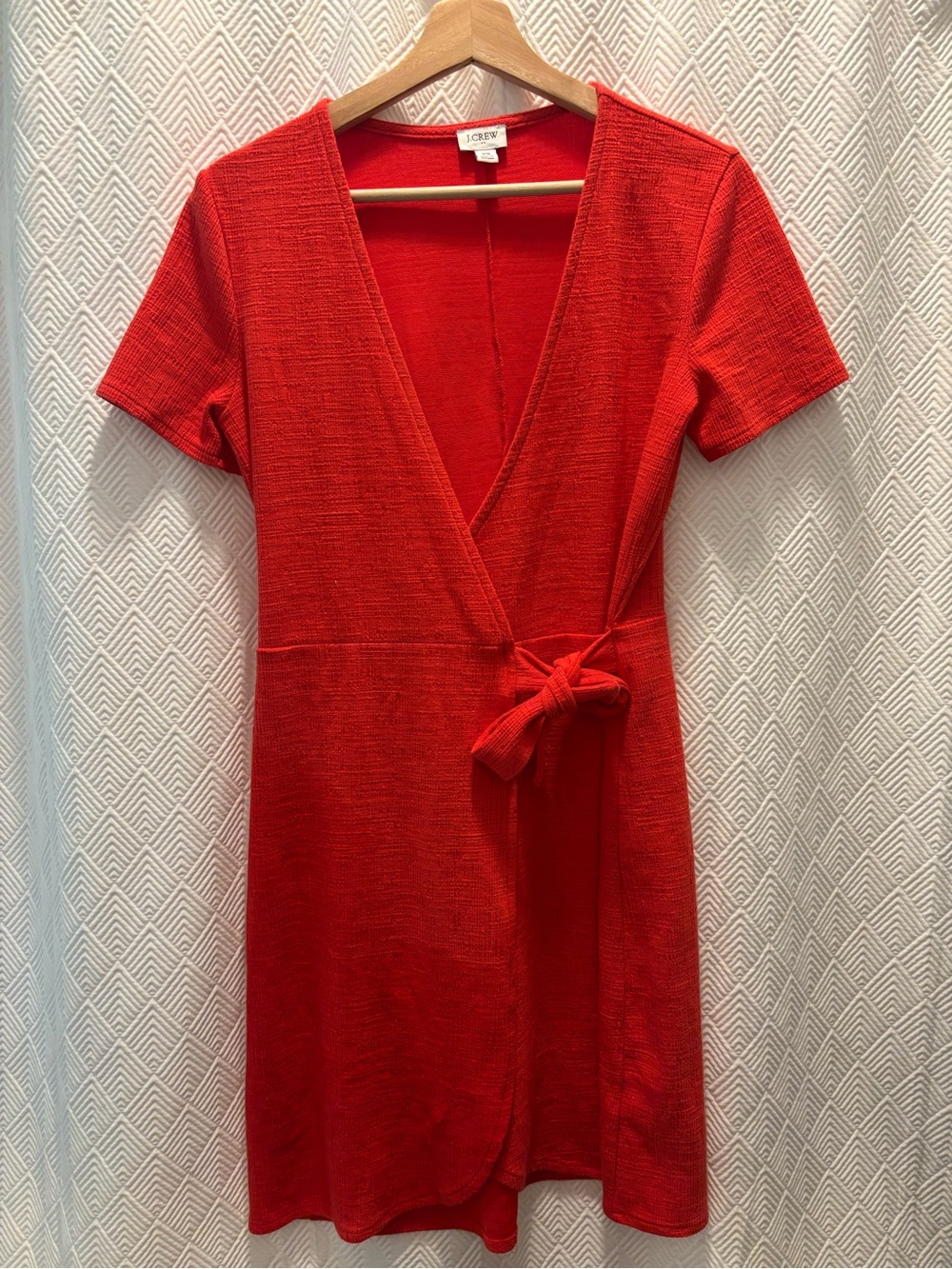 J.CREW Orange Red Cotton Wrap Dress Tie Waist Summer Resort Style Size XS